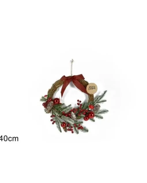 Fuoriporta Natalizio Di Legno Con Rametti In Pvc 40Cm