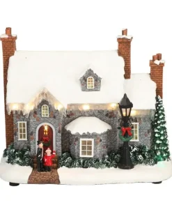 Giostrina Di Natale Casa Innevata Animata Con Luci E Suoni 27X15X21 Cm