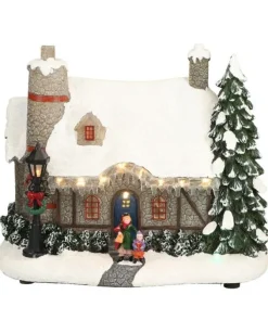 Giostrina Di Natale Casa Innevata Animata Con Luci E Suoni 27X15X21 Cm