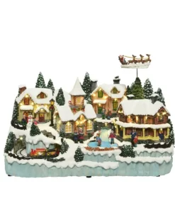 Giostrina Villaggio Di Natale Con Renne - Luci Suoni E Movimenti 37X58X37Cm