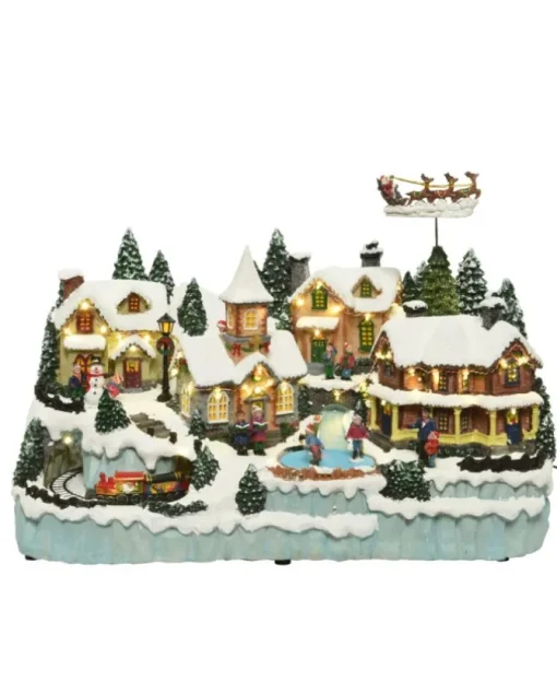 Giostrina Villaggio Di Natale Con Renne - Luci Suoni E Movimenti 37X58X37Cm