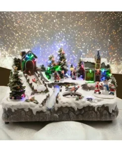 Giostrina Villaggio Di Natale In Polyresina Con Luci E Suoni