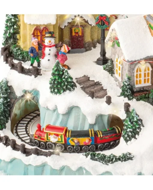 Giostrina Villaggio Di Natale Con Renne - Luci Suoni E Movimenti 37X58X37Cm
