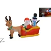 Gonfiabile Con Luce Babbo Natale In Slitta Con Renna E Pupazzo Di Neve