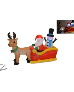 Gonfiabile Con Luce Babbo Natale In Slitta Con Renna E Pupazzo Di Neve