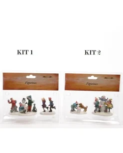 1Kit Figure Natalizie In Poliresina Bimbi E Pupazzo Di Neve