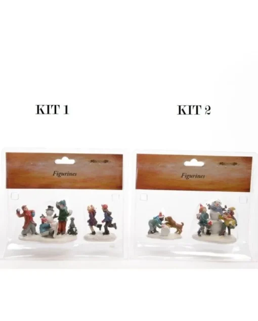 1Kit Figure Natalizie In Poliresina Bimbi E Pupazzo Di Neve