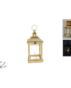 Lanterna In Legno E Vetro Color Oro Antico 45 Cm