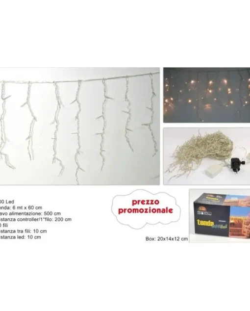 Luci Natalizie Tenda 300 Led Luce Bianca 6Mt