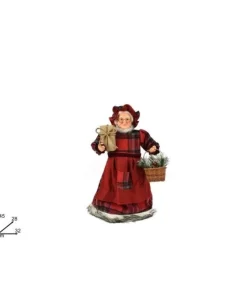 Mamma Natale Da 45 Cm Con Tartan E Pelliccia