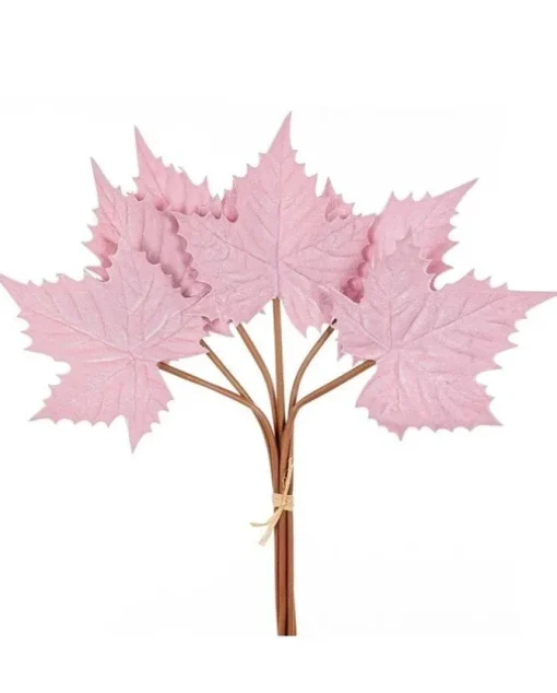 Mazzo 6 Foglie Acero Velvet 57Cm Rosa Per Decorazioni Di Natale