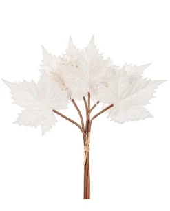 Mazzo 6 Foglie Acero Velvet 57Cm Bianco Per Decorazioni Di Natale