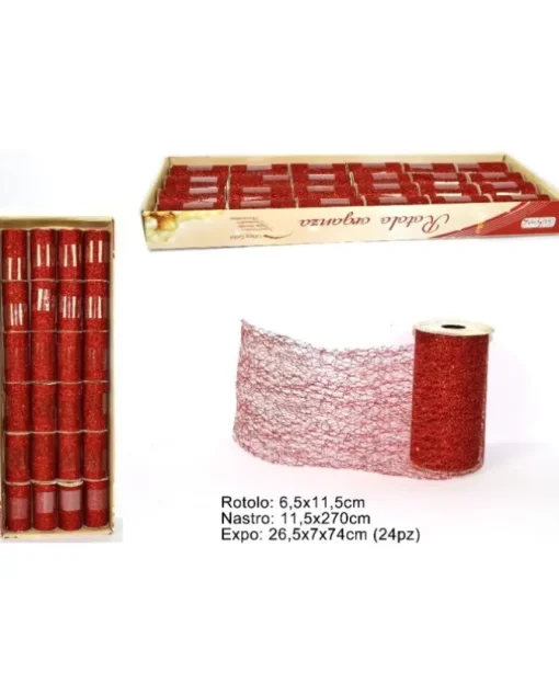 Nastro Rotolo Rete Glitter Rosso 11,5X270 Cm