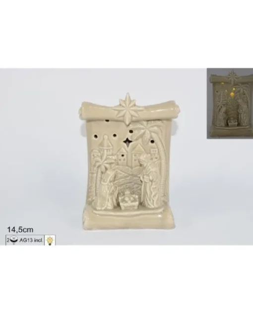 Nativita Di Ceramica Forma Di Pergamena Con Luce