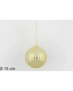 Palla Di Vetro Rigata Oro O15Cm Per Albero Di Natale 1Pz