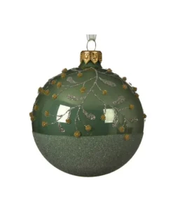 Pallina Di Vetro Decorata Verde 80Mm Per Albero Di Natale 6Pz