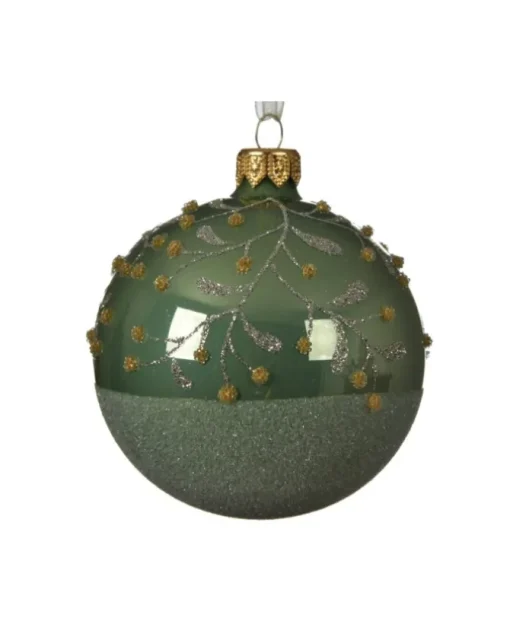 Pallina Di Vetro Decorata Verde 80Mm Per Albero Di Natale 6Pz