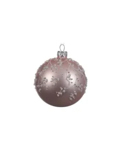 Pallina Di Vetro Decorata Rosa 80Mm 6Pz Per Albero Di Natale