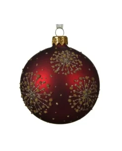 Pallina Di Vetro Decorata Rossa 80Mm Per Albero Di Natale 6Pz