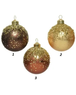 Pallina Di Vetro Decorata Oro 80Mm 3Colori 3Pz Per Albero Di Natale