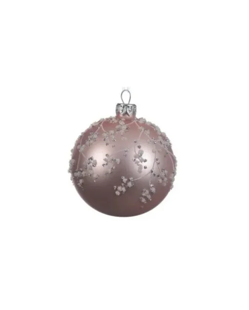 Pallina Di Vetro Decorata Rosa 80Mm 6Pz Per Albero Di Natale