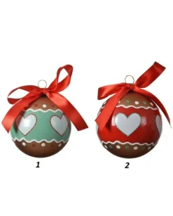 Pallina Di Vetro Decorata Con Cuori 80Mm 2 Modelli 1Pz Per Albero Di Natale