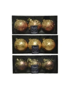 Pallina Di Vetro Decorata Oro 80Mm 3Colori 3Pz Per Albero Di Natale