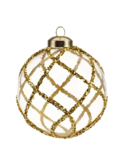 Pallina In Vetro Trasparente Con Decoro Dlitter Oro 3Ass