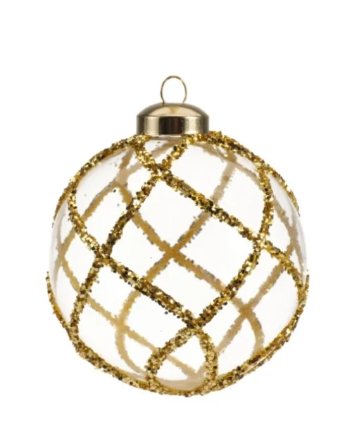 Pallina In Vetro Trasparente Con Decoro Dlitter Oro 3Ass