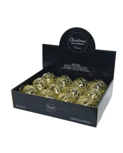 Pallina In Vetro Trasparente Con Decoro Dlitter Oro 3Ass