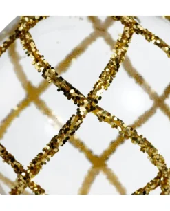 Pallina In Vetro Trasparente Con Decoro Dlitter Oro 3Ass