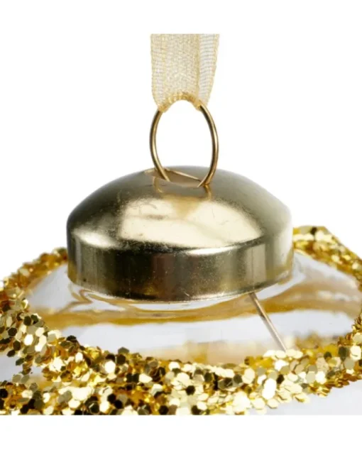 Pallina In Vetro Trasparente Con Decoro Dlitter Oro 3Ass