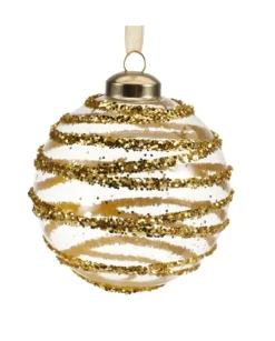 Pallina In Vetro Trasparente Con Decoro Dlitter Oro 3Ass