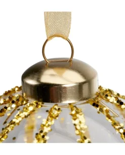Pallina In Vetro Trasparente Con Decoro Dlitter Oro 3Ass
