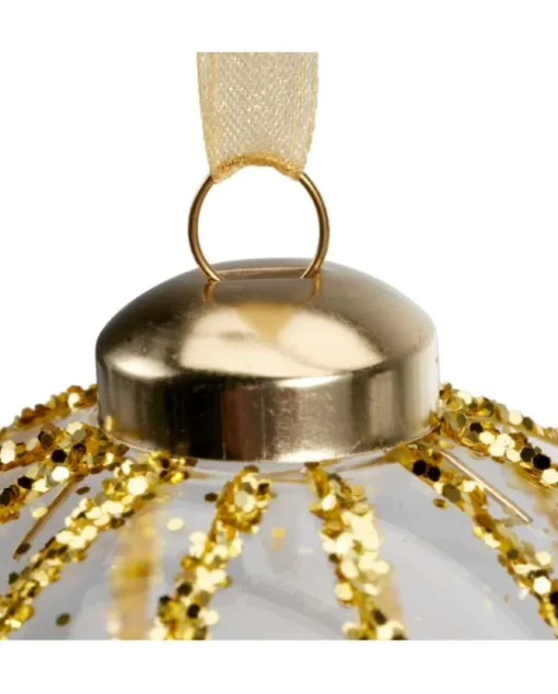 Pallina In Vetro Trasparente Con Decoro Dlitter Oro 3Ass