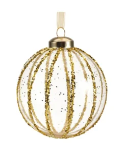 Pallina In Vetro Trasparente Con Decoro Dlitter Oro 3Ass