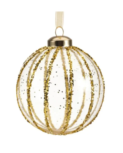 Pallina In Vetro Trasparente Con Decoro Dlitter Oro 3Ass
