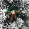 Pallina Sfera 8Cm In Velluto Verde Con Nastro Per Albero Di Natale