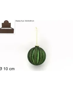 Pallina Sfera Di Vetro 10Cm Verde Con Glitter Per Albero Di Natale 1Pz