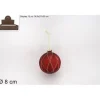 Pallina Sfera Di Vetro Con Rombi Rossa O8Cm Per Albero Di Natale