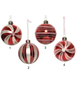 Pallina Sfera Di Vetro Con Decoro Strisce Linee Glitter Brillanti Barca 8 Cm