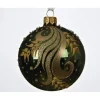 Pallina Sfera Di Vetro Decorata A Mano Verde Pino 80Mm 6Pz Per Albero Di Natale