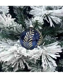 Pallina Sfera Di Vetro Decorata A Mano Blu 80Mm 1Pz Per Labero Di Natale Blu