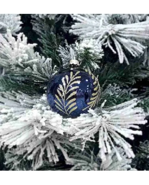 Pallina Sfera Di Vetro Decorata A Mano Blu 80Mm 1Pz Per Labero Di Natale Blu