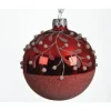 Pallina Sfera Di Vetro Decorata A Mano Rossa 80Mm 6Pz Per Albero Di Natale