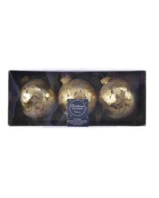 Pallina Sfera Di Vetro Decorata Con Paillettes 80Mm 3Pz Per Albero Di Natale
