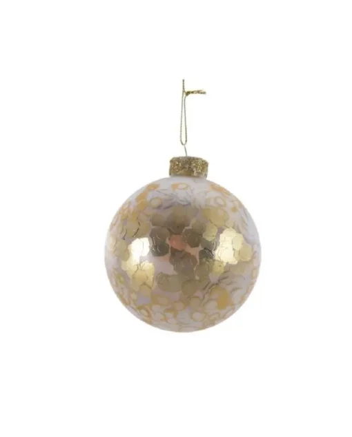 Pallina Sfera Di Vetro Decorata Con Paillettes 80Mm 3Pz Per Albero Di Natale