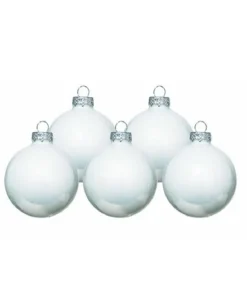 Pallina Sfera Di Vetro Liscia Bianco 80Mm 6Pz Per Albero Di Natale