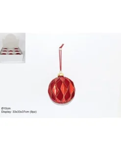 Pallina Sfera Di Vetro O10Cm Con Velluto Rosso Per Albero Di Natale