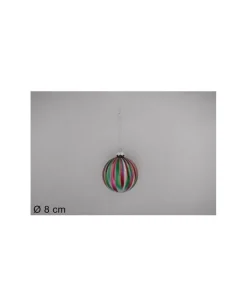 Pallina Sfera Di Vetro O8Cm Effetto Righe Multicolor Per Albero Di Natale 1Pz